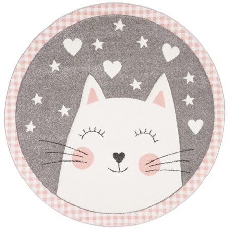 Safavieh 8 x 8 ft. Carousel Kids 100 Power Loomed Round Area Rug; Pink & Grey CRK134P-8R